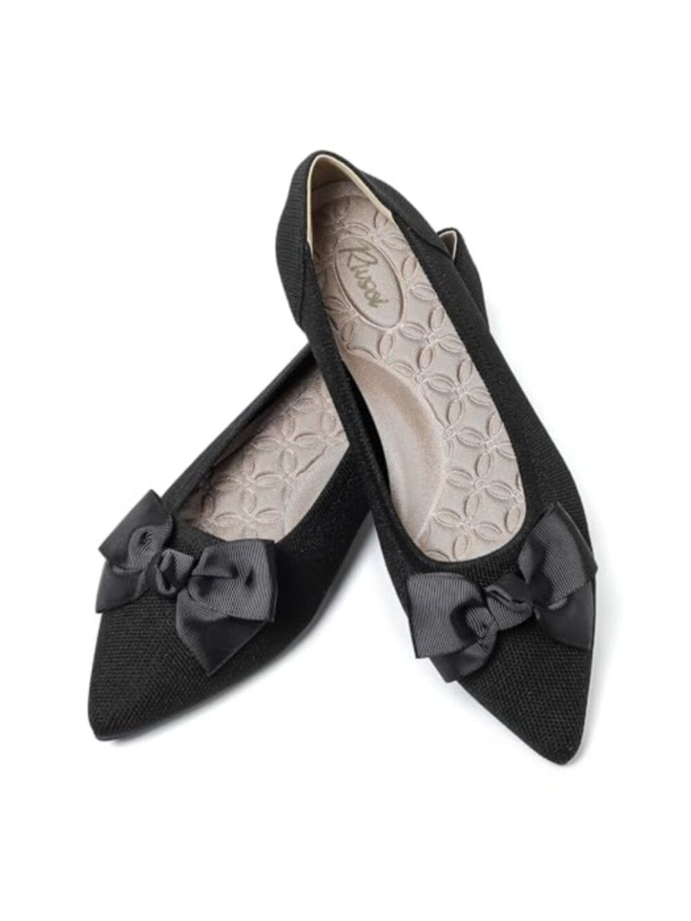 Womens Pointed Toe Ballet Flats Knit Bow Dressy Comfort Shoes